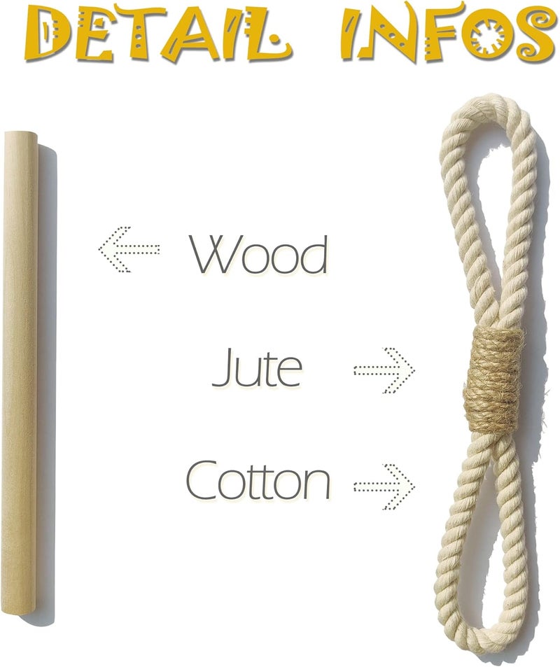 warmtone Curtain Holdbacks Boho Tiebacks for Drapes, Farmhouse Jute Rope Cotton Tie Backs with Rustic Wood Club, Curtain Accessories Holders for Indoor Outdoor Use, Set of 4 - Image 3